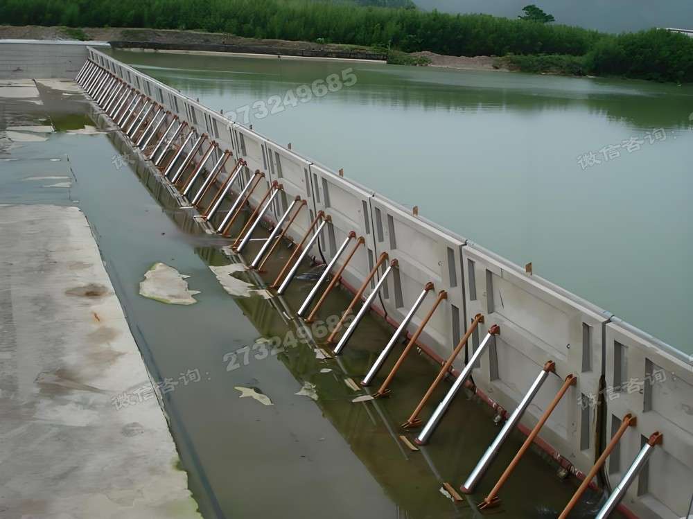 湖滨灰色橙色液压缸钢坝